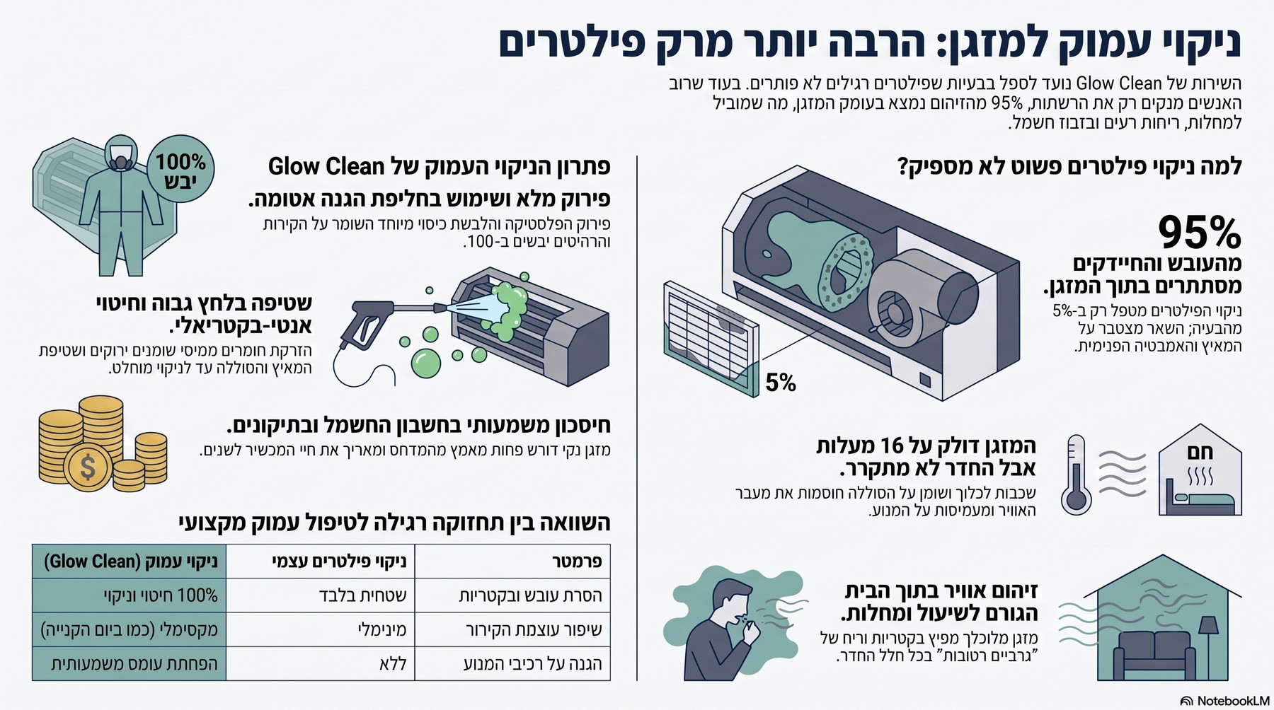 אינפוגרפיקה: ניקוי עמוק למזגן מול שטיפת פילטרים - מה ההבדל